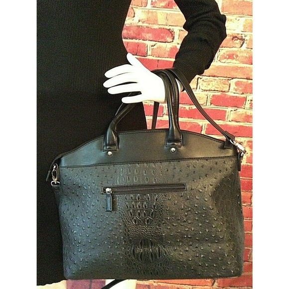 NWTPut It All in Here Vegan Leather Large Ostrich Print Tote Fashion Handbag Blk - Picture 3 of 12